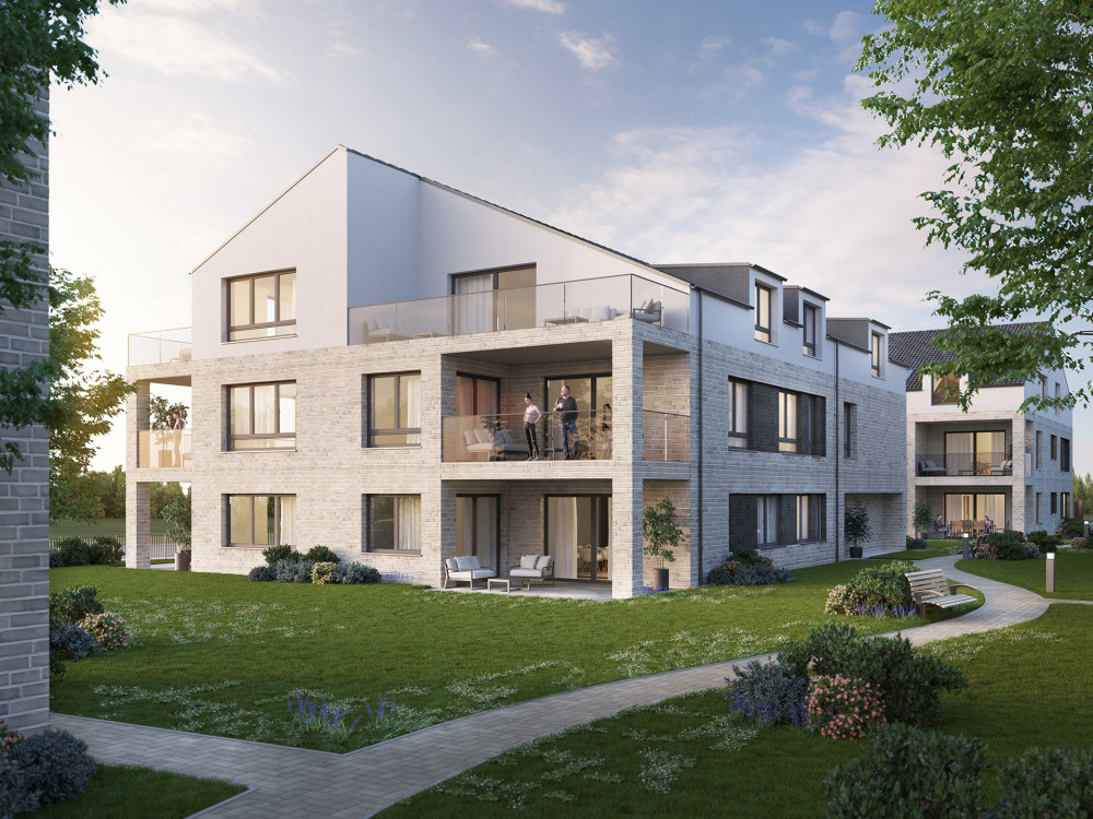 Inklusive Konzepte für nachhaltiges Wohnen. Beim Projekt Immenhorsthöfe kommen auf über 11.000 Quadratmetern Mehrfamilienhäuser und ein Pflegeheim zu einem Gesamtkonzept nahe Schwerin zusammen. - Fix Visuals